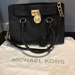 Michael Kors Hamilton Saffiano Satchel Black and Gold